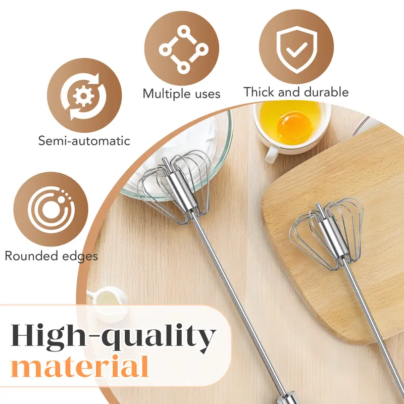 Easy Press Rotary Whisk – Stainless Steel Egg Beater for Everyday Cooking