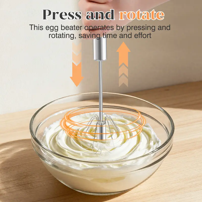 Easy Press Rotary Whisk – Stainless Steel Egg Beater for Everyday Cooking