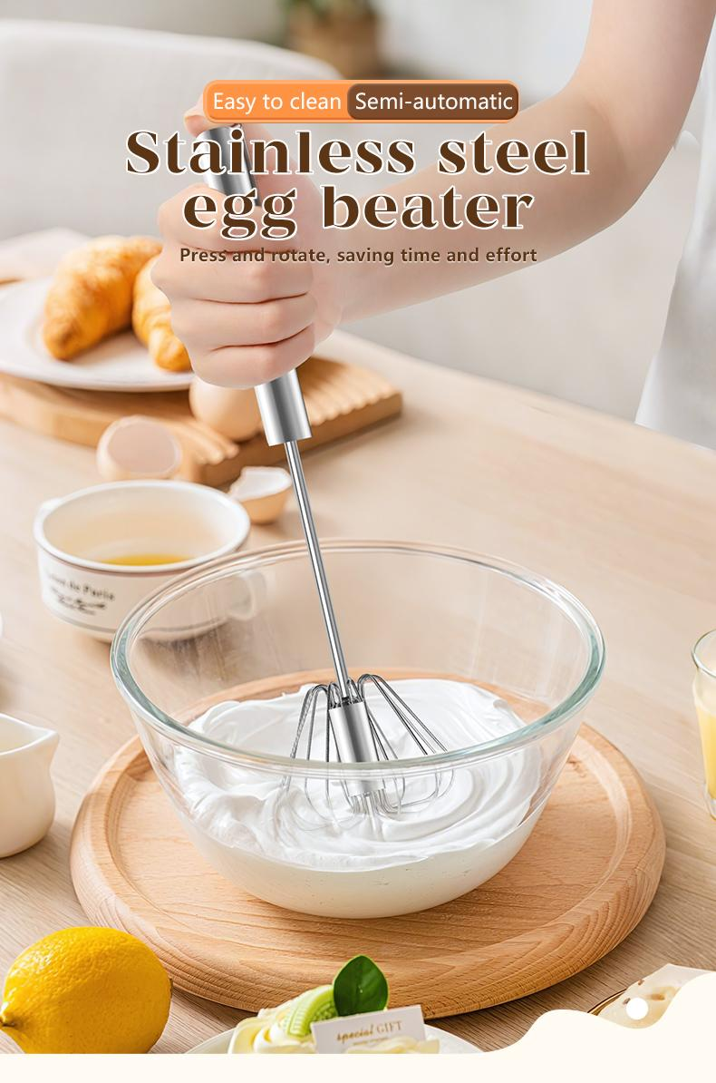 Easy Press Rotary Whisk – Stainless Steel Egg Beater for Everyday Cooking