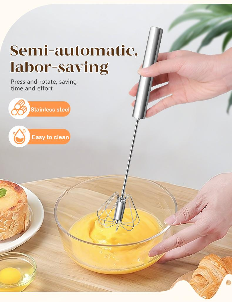 Easy Press Rotary Whisk – Stainless Steel Egg Beater for Everyday Cooking