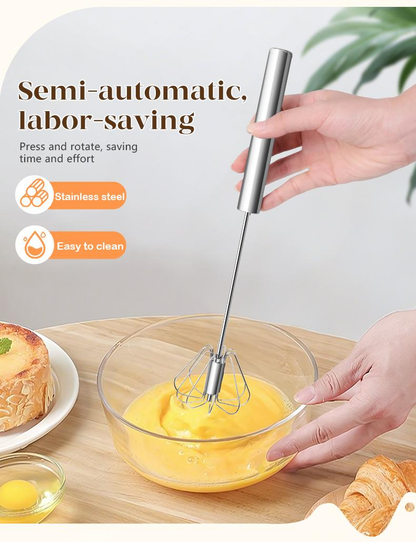 Easy Press Rotary Whisk – Stainless Steel Egg Beater for Everyday Cooking