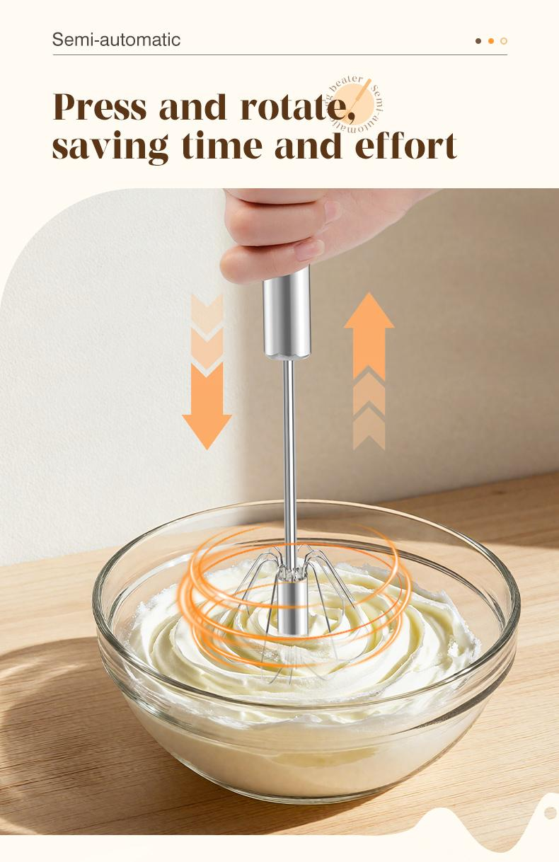Easy Press Rotary Whisk – Stainless Steel Egg Beater for Everyday Cooking