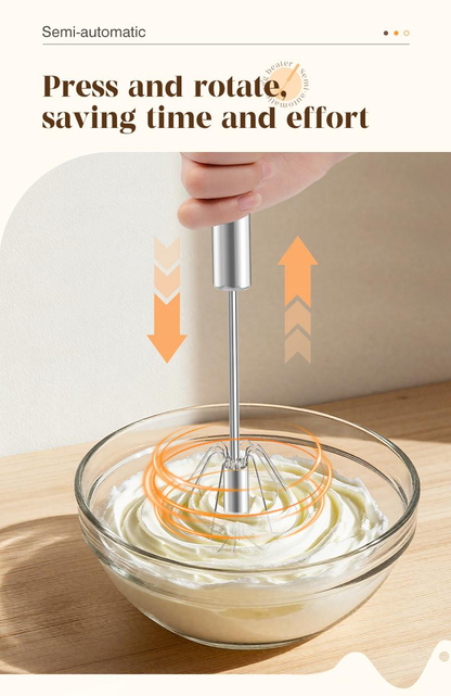 Easy Press Rotary Whisk – Stainless Steel Egg Beater for Everyday Cooking