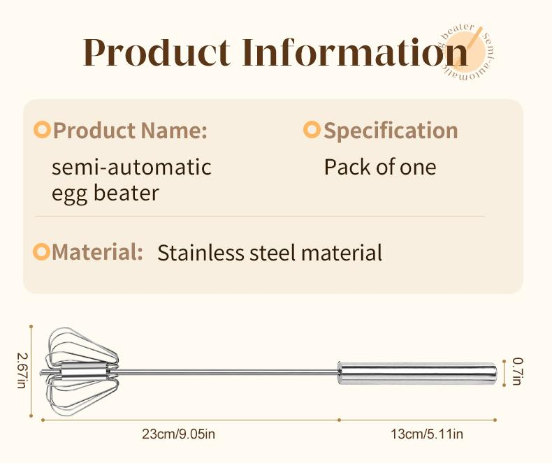 Easy Press Rotary Whisk – Stainless Steel Egg Beater for Everyday Cooking