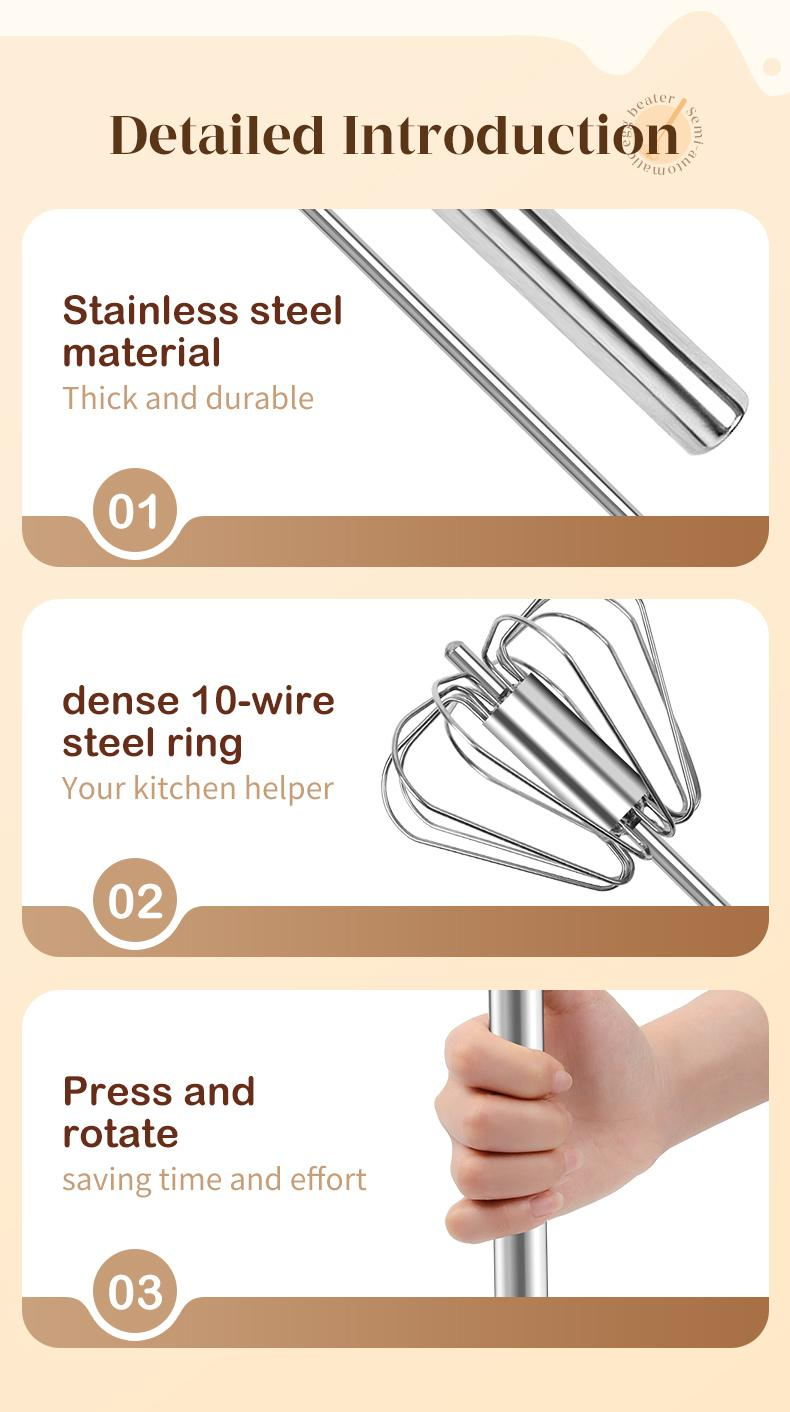 Easy Press Rotary Whisk – Stainless Steel Egg Beater for Everyday Cooking
