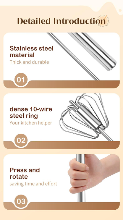 Easy Press Rotary Whisk – Stainless Steel Egg Beater for Everyday Cooking