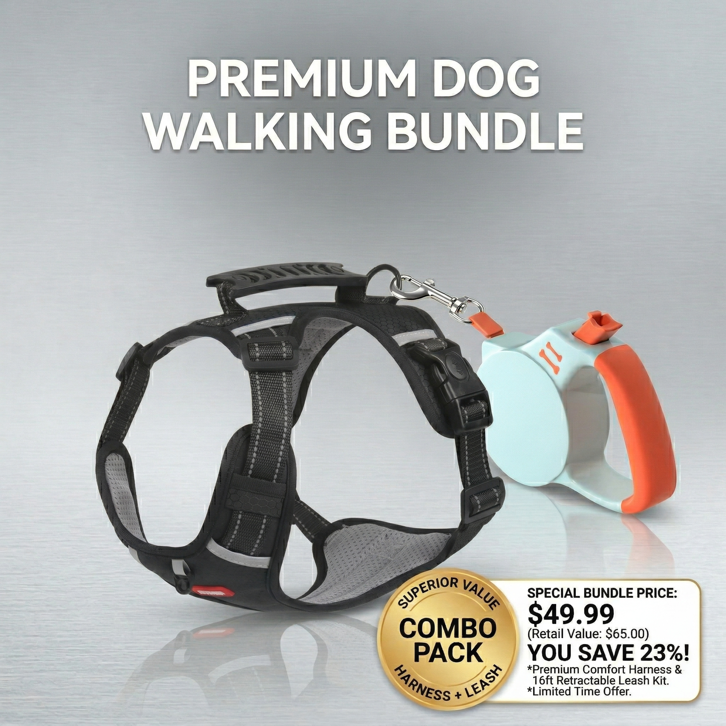 Reflective No-Pull Dog Harness – Adjustable, Breathable, Heavy-Duty Chest Strap for Small Medium Large Dogs