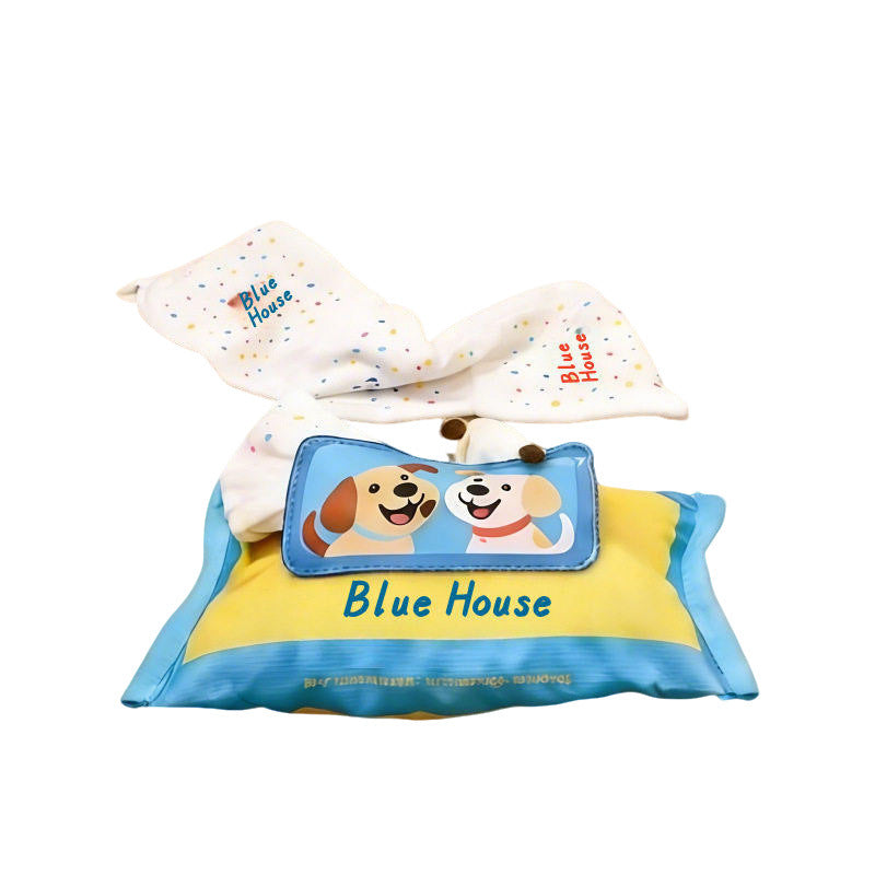 Wet-Wipe Style Treat Pockets Dog Toy Durable No-Stuffing Double Squeakers Extra-Long Tug Design