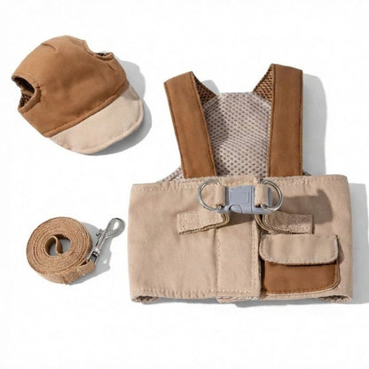 🐶 No Pull Dog Harness Leash Set with Matching Hat – Breathable Mesh Vest, Adjustable, Reflective, Brown