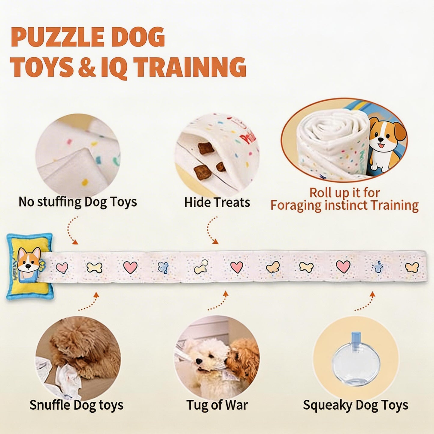 Wet-Wipe Style Treat Pockets Dog Toy Durable No-Stuffing Double Squeakers Extra-Long Tug Design